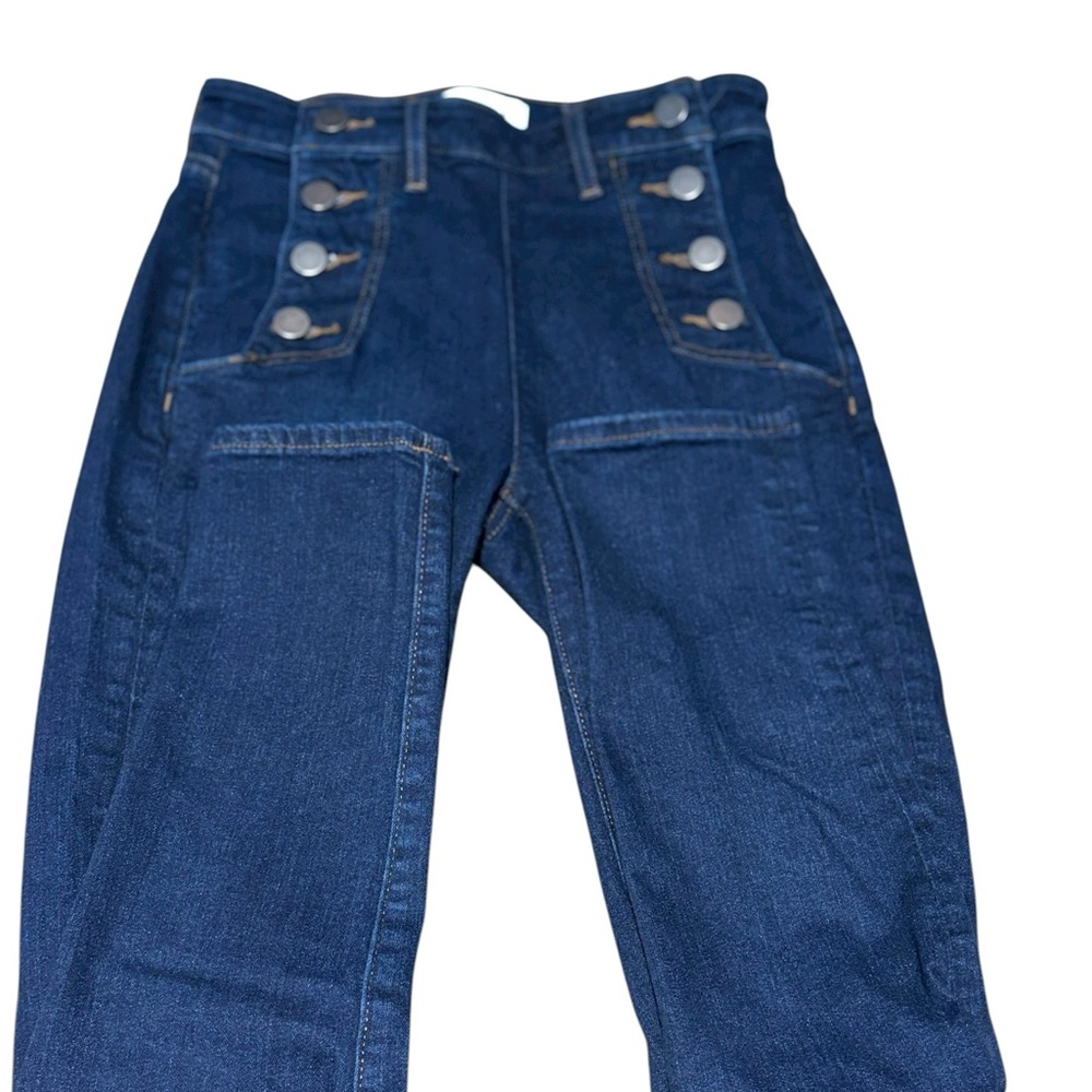 LOFT “The Skinny” High Rise Dark Blue Jeans with Button Detail